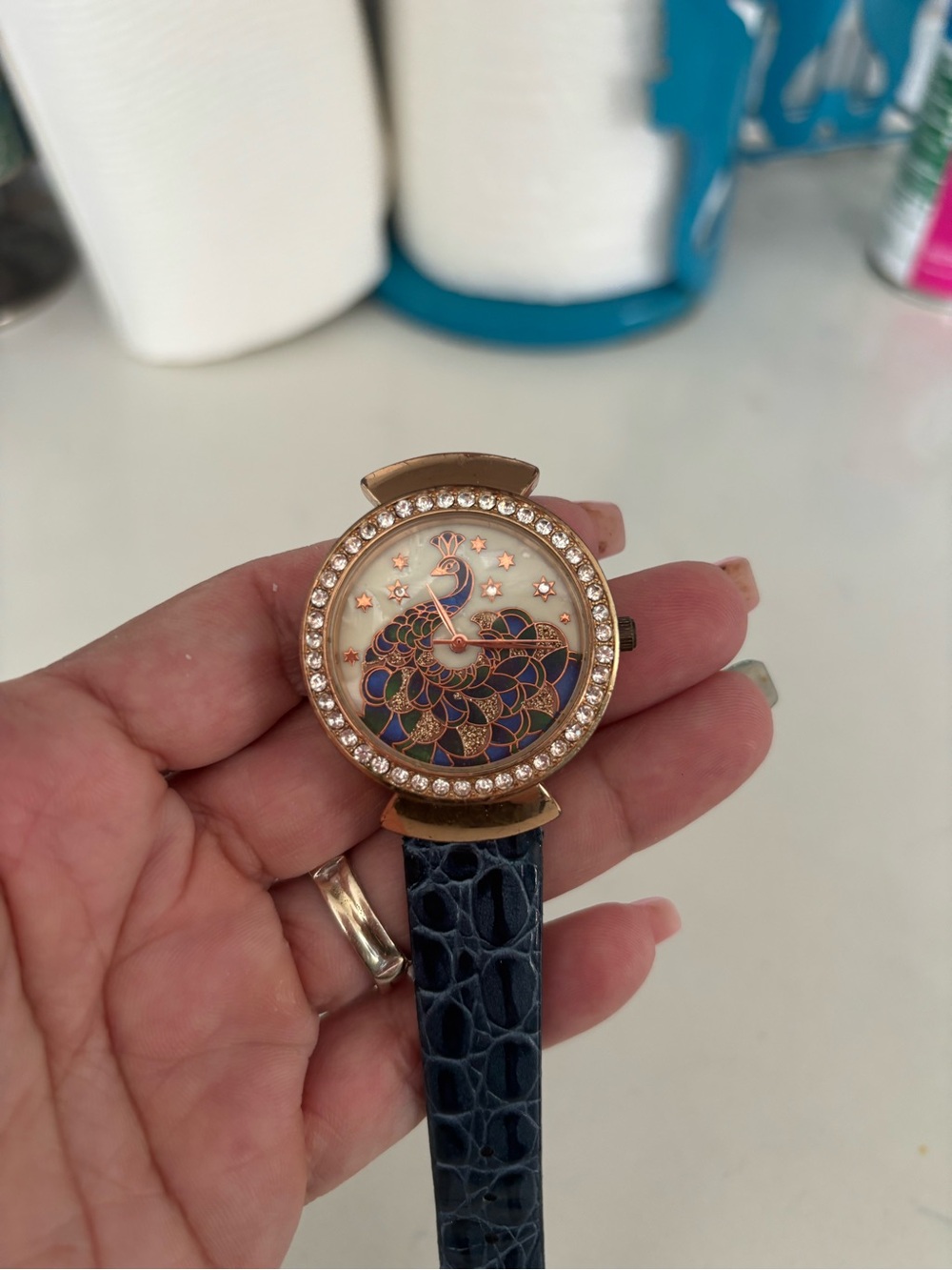 Women's Blue Peacock Dial Crystal Accent Watch Needs battery